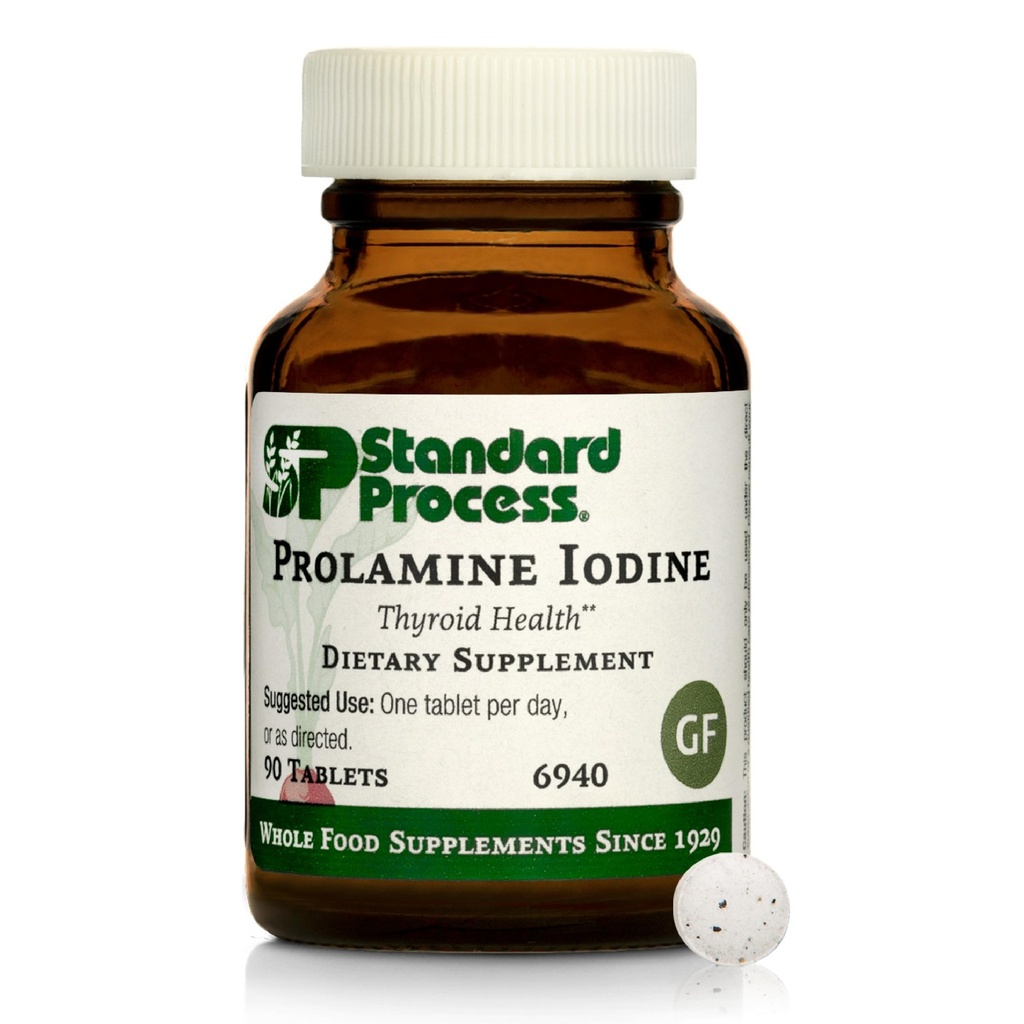 תהליך סטנדרטי Prolamine Iodine - תוסף בריאות Thyroid - תמיכה אנדוקרנית חיונית עם Iodine - Gluten-Free, non-Dairy, & Non-Soy - 90 טבליות (90 משרתים)