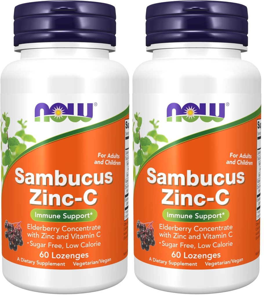 עכשיו תוספי מזון, Sambucus Zinc-C עם Elderberry Concentrate ו ויטמין C, 60 Lozenges (Pack של 2)