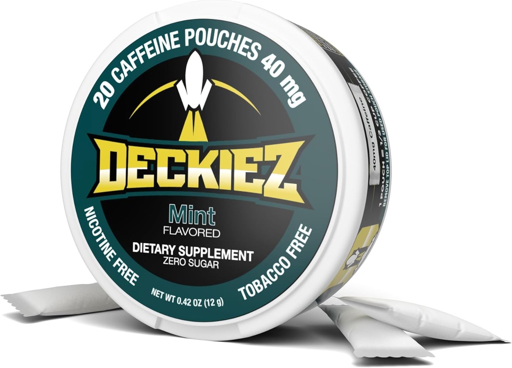 Deckiez Energy Pouches, 5 Cans (100 משרתים), תוסף סוכר חינם קפאין, קפה Pouches & אנרגיה לשתות אלטרנטיבי, 50 מ"ג Caffeine Pouches, Mint Flavor