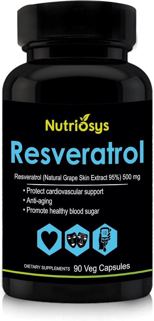 Resveratrol 500 מ"ג תוסף: קפסולות Resveratrol עבור תמיכה אנטי-חמצן ובריאות סלולרית | תוספת תזונתית לגברים ונשים | 90 קפסולות Veg עבור כללי בריאות כללית