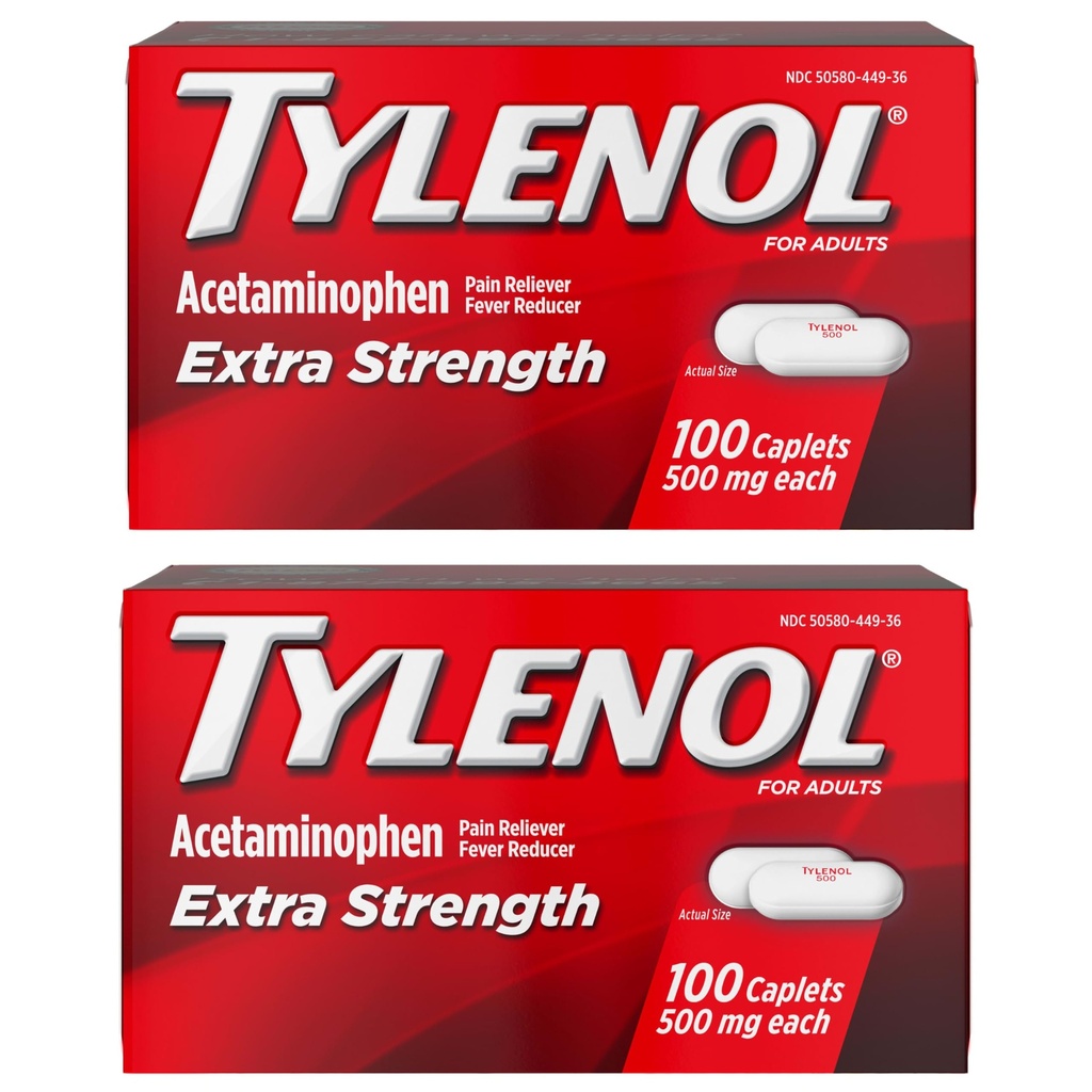 Tylenol תוספת כוח כאב Reliever ו- Fever להפחית Caplets, 500 מ"ג Acetaminophen, כאבי הקלה בכאב עבור כאבי ראש, כאבי גב, שפם ו-Fever Arthritis הקלה, 200 הרוזן