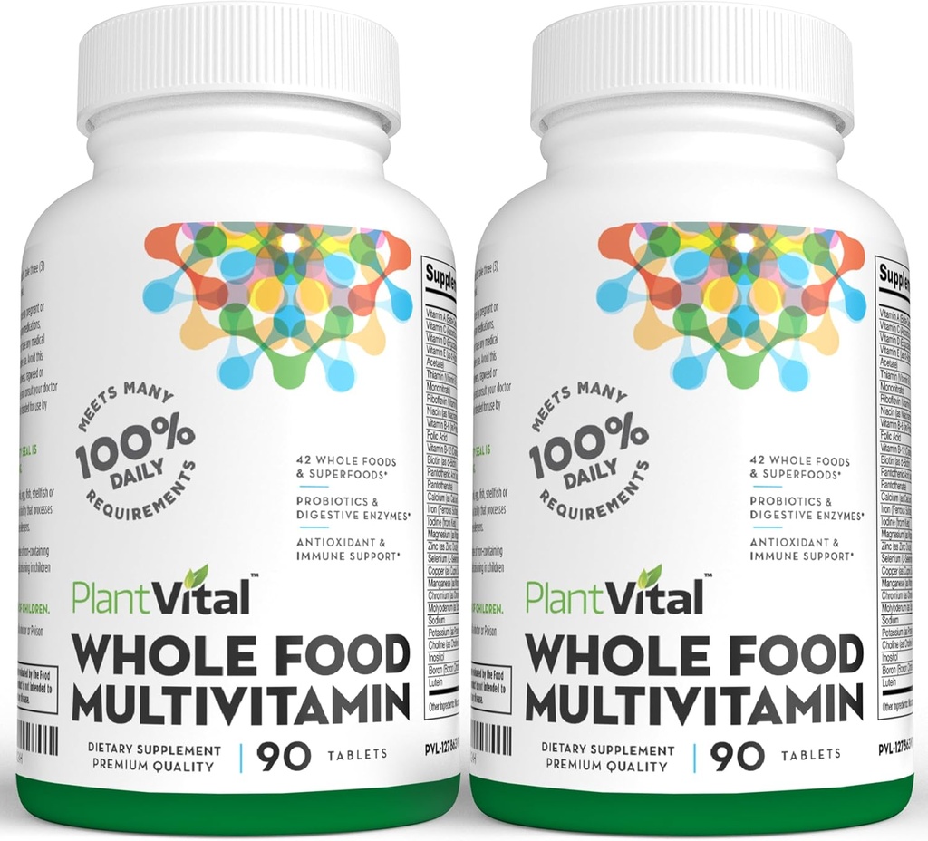 Plantvital Whole Food Multivitamin - Multivitamins עם 42 Superfoods Raw Veggies פירות אנרגיה כדור הארץ פירות ו Veggies טהור פירות וירקות תוספי מזון - 180 טבליות