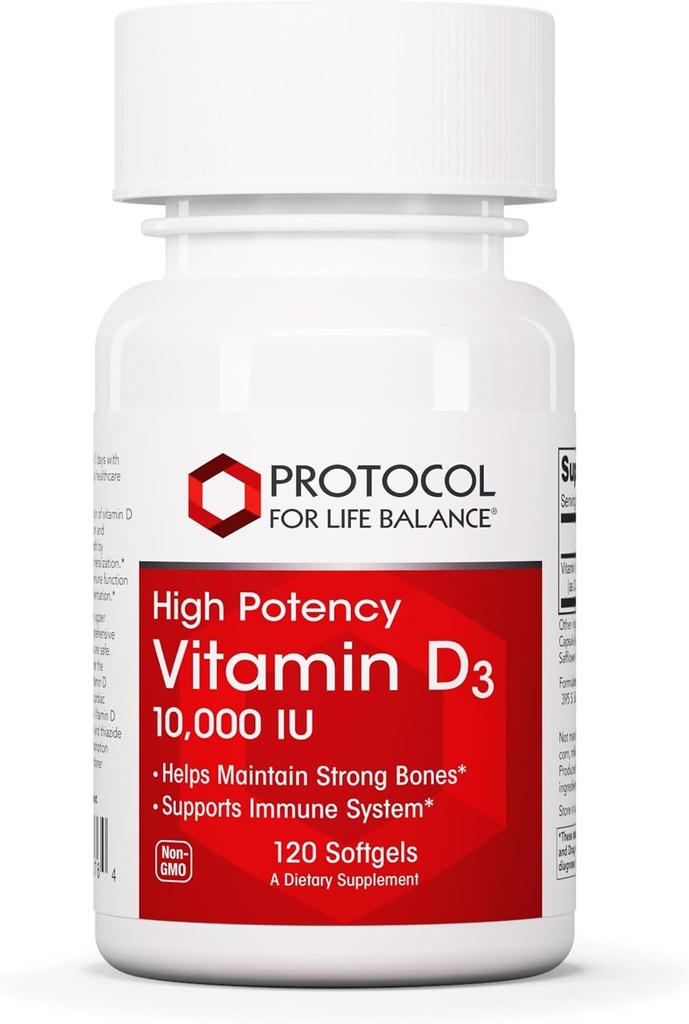ProTOCOL for Life BALANCE ויטמין D3 10,000 IU - Immune Support Health Bones and Dental - 120 Softgels