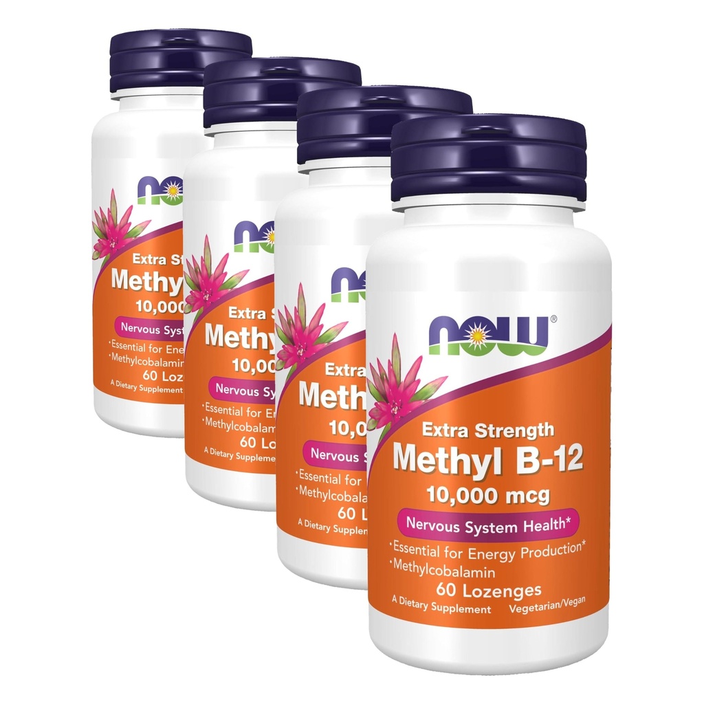עכשיו תוספי מזון, Methyl B-12 (Methyhydrobalamin) 10,000 mcg, מערכת העצבים של מערכת העצבים *, 60 Lozenges (Pack of 4)