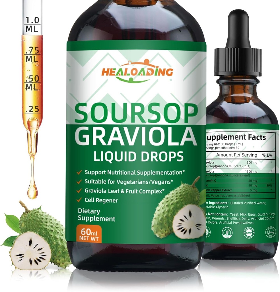 Soursop Bitters נוזל Drop: אורגני Graviola Soursop Leaf לחלץ נוזל עבור תמיכה תאים, התחדשות, Immune Boost, להירגע ואנטיoxidant תמיכה
