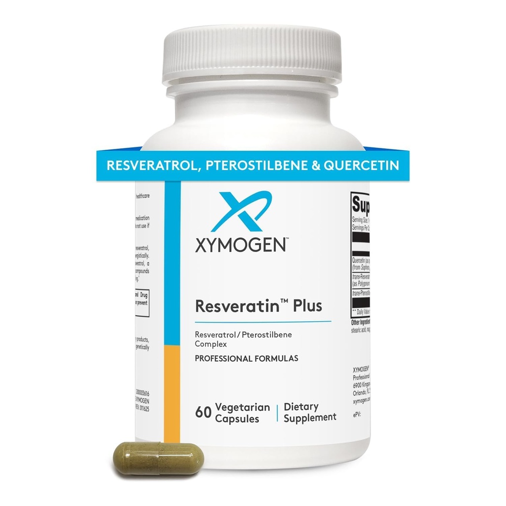XYMOגן Resveratin Plus - פטנט Pterostilbene + Trans-Resveratrol עם Quercetin Antioxidants תוספת לקידום Cardiovascular + בריאות סלולרי, הזדקנות בריאה, תמיכה החיסון (60 קפסולות)
