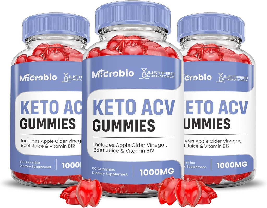 Justified Laboratories (3 Pack Microbio Keto ACV Gummies Advanced Formula 1000MG Micro Bio Keto Gummies Apple Cider Vinegar פורמולה עם אבקת מיץ Pomegranate B12 טבעוני non GMO 180mys