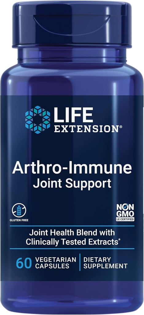 Life Extension Arthro-Immune Joint Support, Curcumin EliteTM Turmeric Extract, Andrographis פאניקהulata, תומך ניידות וגמישות, Vegetarian, Gluten Free, non-GMO, 60 קפסולות