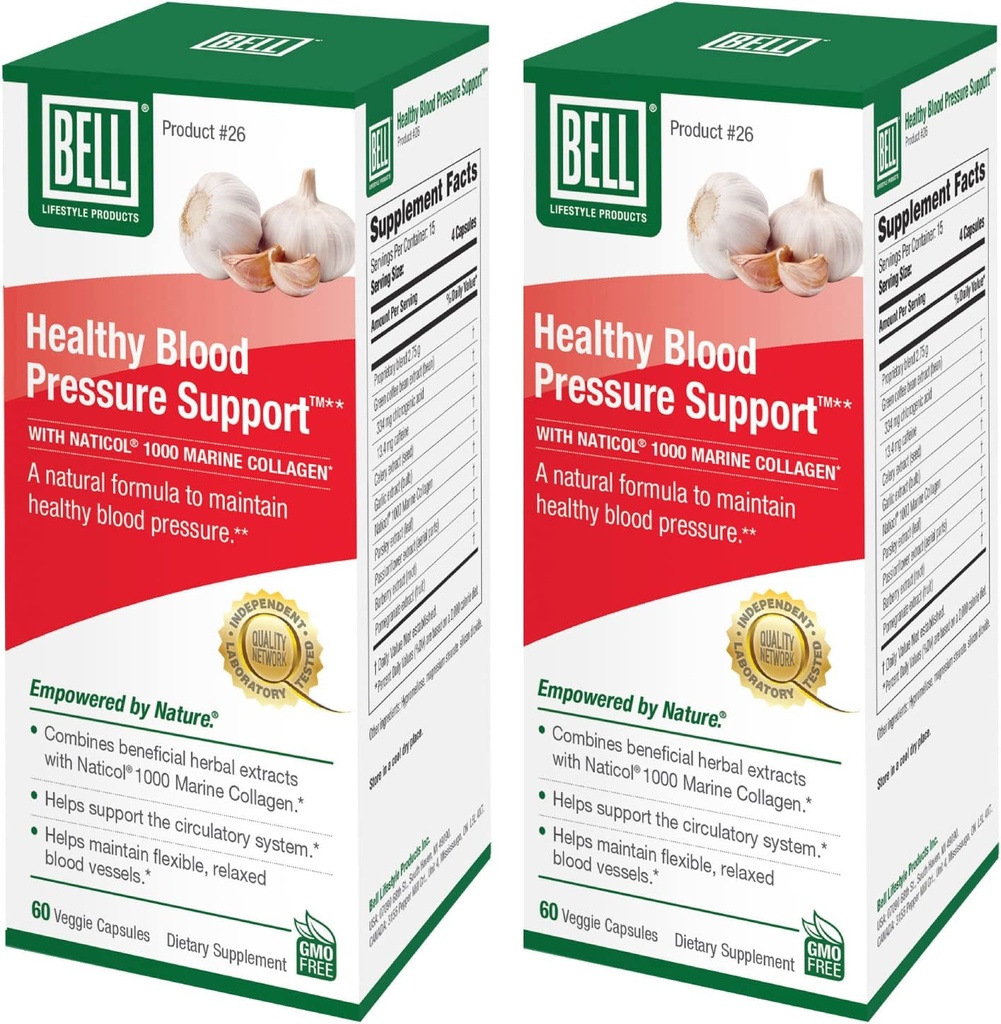 Bell Healthy Blood Stress SupportTM - תערובת טבעית של ייצור קפה ירוק, Garlic & Celery Seed לחלץ תוספי לחץ דם - 2 Pack של 60 קפסולות כל אחד, טבעוני, non-GMO