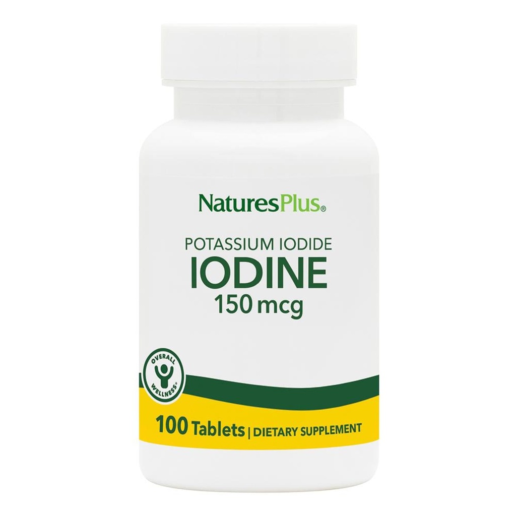 NaturesPlus Potassium Iodide - 150 mcg, 100 טבליות טבעוניות - תוסף תמיכה Thyroid, תומך בריאות הנשימה - Vegetarian, Gluten חינם - 100 משרתים