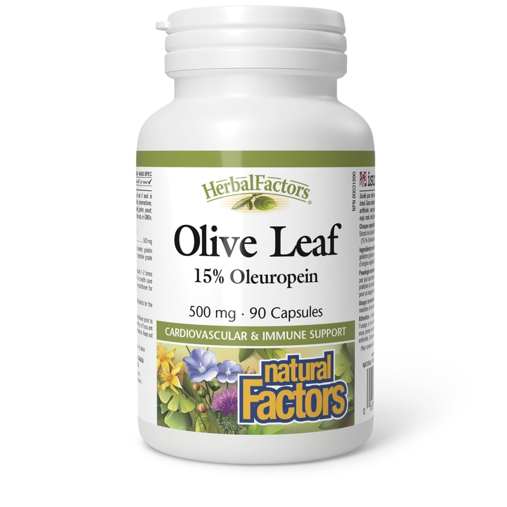 HerbalFactors by Natural Factors, אוליב 500 מ"ג, Natural Wellness Formula, 90 קפסולות
