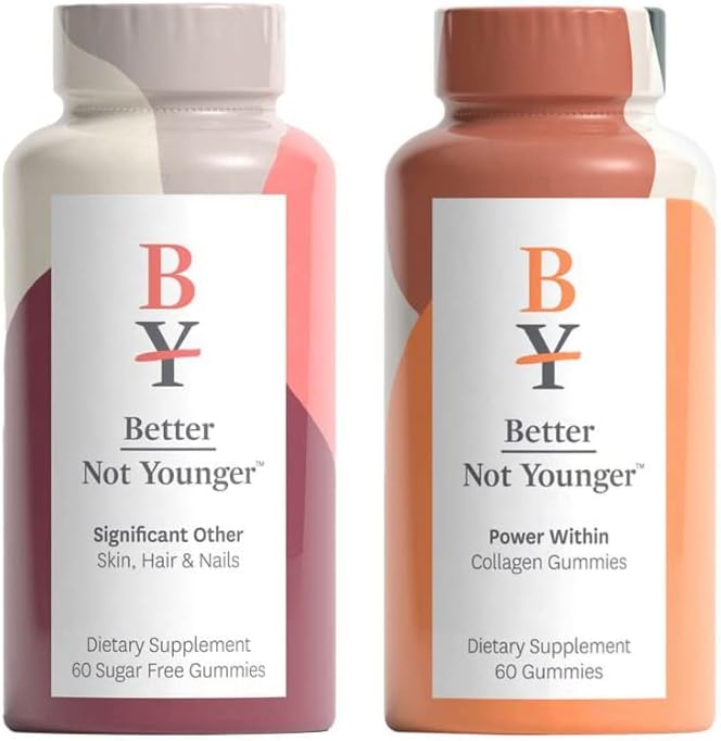 Better Not Younger Power Within Skin & Scalp Collagen Dietary תוסף שיער חשוב אחר, Skin, & Nails Dietary Supplement Bundle, Gluten-Free Chewable Gummies
