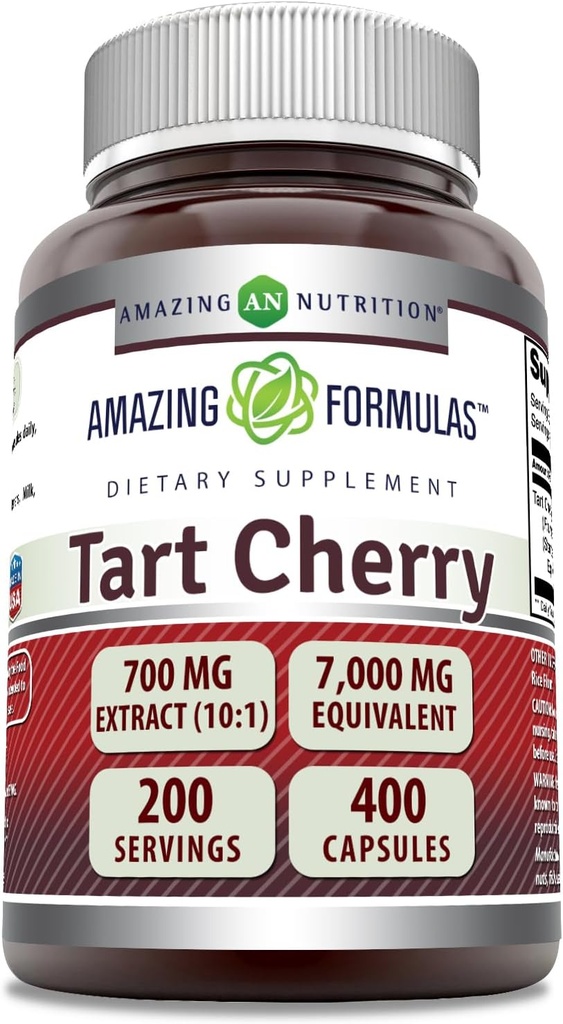 פורמולה מדהימה Tart Cherry לחלץ 700 Mg לחלץ (10:1) תוספת קפסולות לשרת | Equivalent to 7000 Mg | Non-GMO |ten Free | Made in USA (400 Count, 1 Pack)
