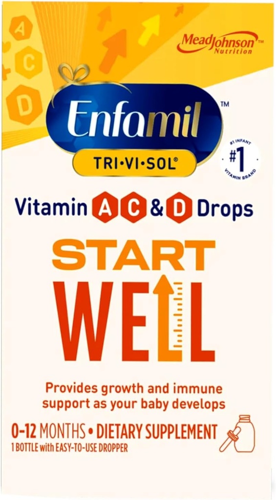 Enfamil Tri-Vi-Sol ויטמינים A, D & C תוספי טיפות עבור תינוקות, 50 mL