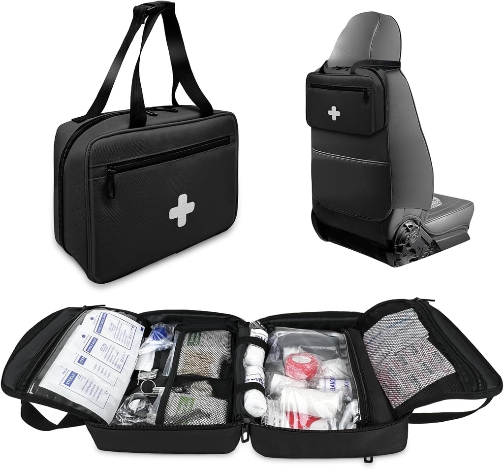 First Aid Bag Empty, Compact and Portable Medical Supplies Organizer with Multiple Compartments, Emergency Trauma Bag for Travel, Camping, Hiking, Car, Travel and Home Use, Black(Bag Only)