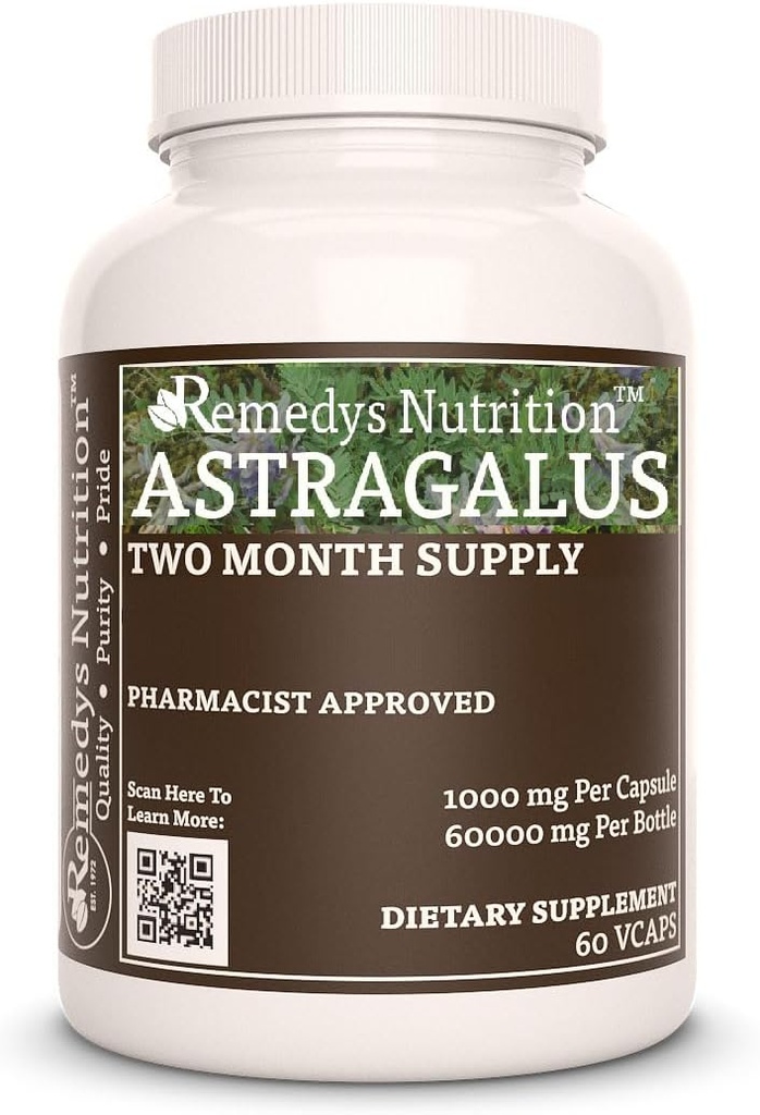 Astragalus Remedy's Nutrition meGA כוח 1000 מ"ג לקפסולה / 60,000 מ"ג לבקבוק טבעוני VCaps