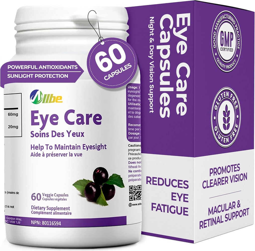 קפסולות טיפול עיניים, Pack of 60 Lutein 20 מ"ג ומאקי ברי 60 מ"ג לשרת, תוספי בריאות עיניים למבוגרים