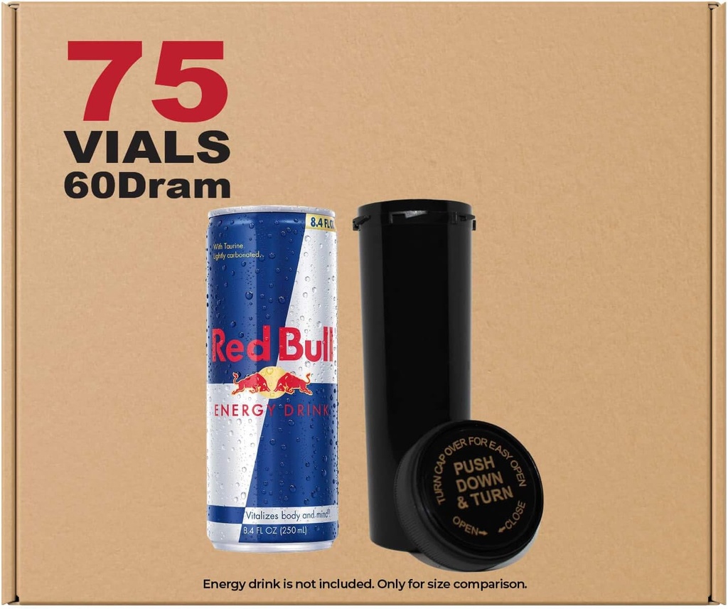 W גלריה 75 שחור 60 Dram Reversible Cap - Airtight Smell Proof Vials - פלסטיק כיתה מרשם בקבוק עבור גלולות Herbs פרחים תוספים, Bulk Pack, Not Glass Jarss