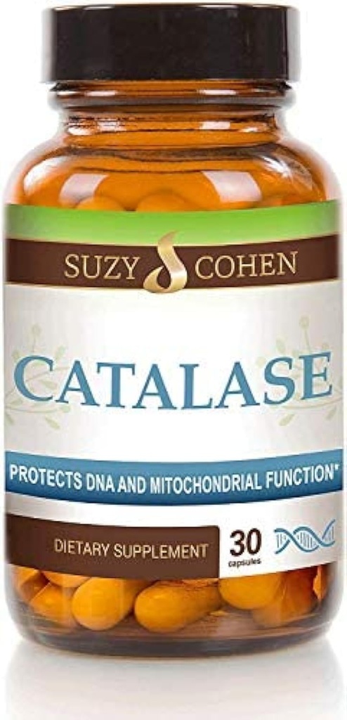 Suzy Cohen Catalase 12,500 CATu Dietary תוסף, Liver Enzyme, Neutralize hydrogen Peroxide, תומך עור, שיער, ובאופן כללי בריאות, 30 קפסולות עיכובים.
