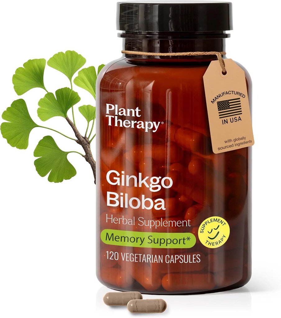 Plant Therapy גינקו בילובה קפסולות Manufactured 4 חודשים אספקת זיכרון פונקציונלי, בריאות Circulation ו- Antioxidant-Richs עבור נשים וגברים 120 קפסולת צמחונית