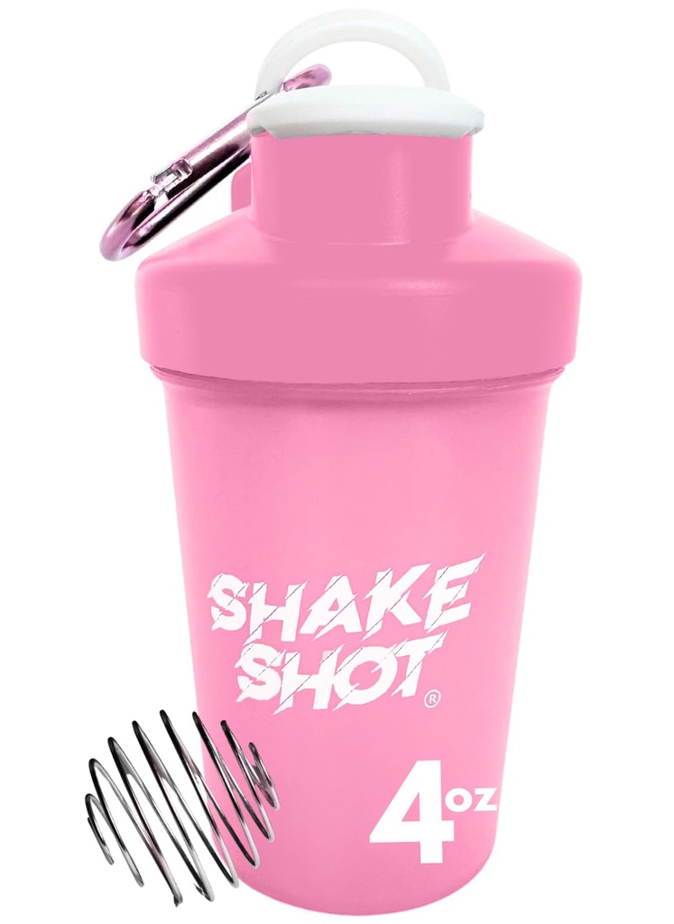 פינק - 4oz Mini Shaker Bottle for Pre Workout, Creatine, Small Scoop Supplements (לא לחלבון) קליפ & Shaker Ball