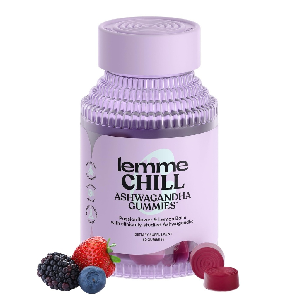 Lemme Chill Stress Feedmies עם 300 מ"ג KSM-66 Ashwagandha, Lemon Balm, Passionflower & Goji כדי לתמוך להרגעה, קורטיסול & Sleep - Gluten-Free, non-GMO, מעורב ברי (60 Count)