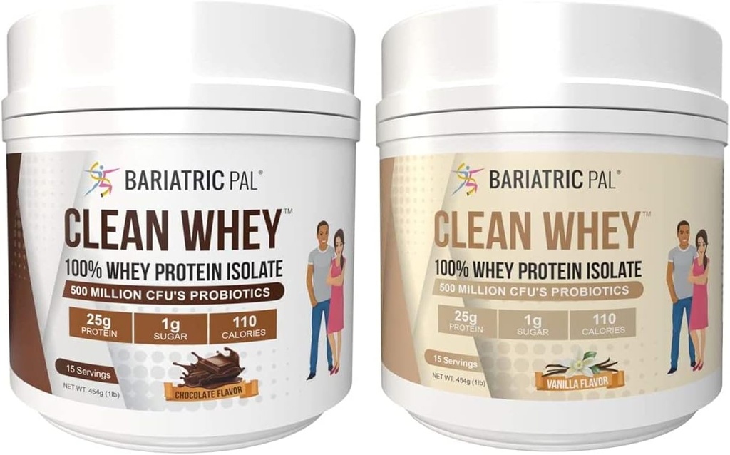 BariatricPal נקייה חלבון Whey (25g) עם פרוביוטיקה - שוקולד & Vanilla Variety Pack
