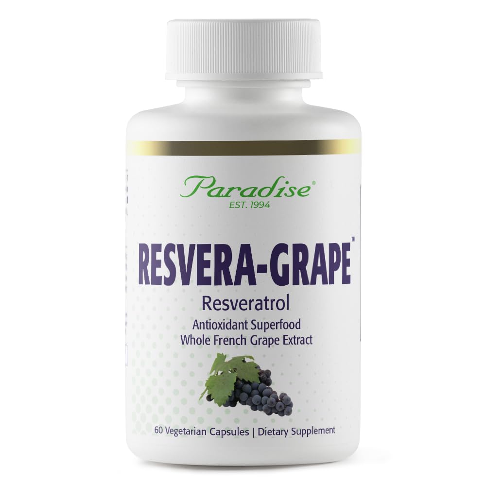 Paradise Herbs Resveragrape, Resveratrol + Polyphenols + Opc's, Super Potent, Ultra Pure, non-GMO, Gluten Free, 60 קפסולות צמחוניות