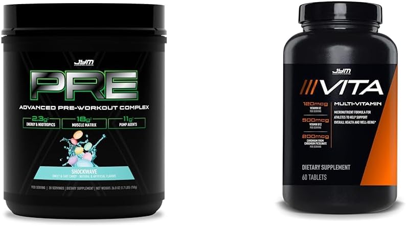 JYM X - Shockwave Pre Workout אבקת & Vita JYM Sports Multivitamin עבור ספורטאים 60 טבליות