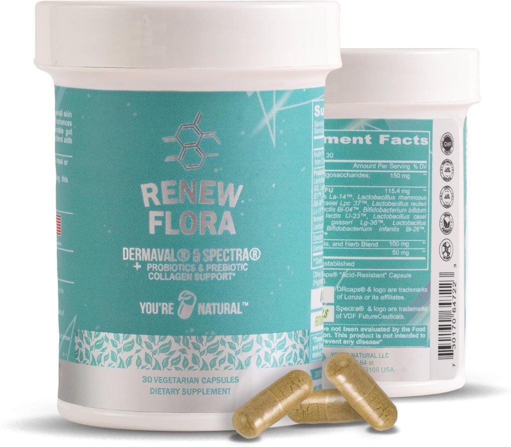 Renewora - Advanced Collagen & Skin Support - אנזימים אנטיקסידנטיים פלוס Digestive ו- Gut Support for Women & Men with Clinical Studies - Lactobacillus ו- 12 פרוביוטיקה רשומים - 30 יום אספקה