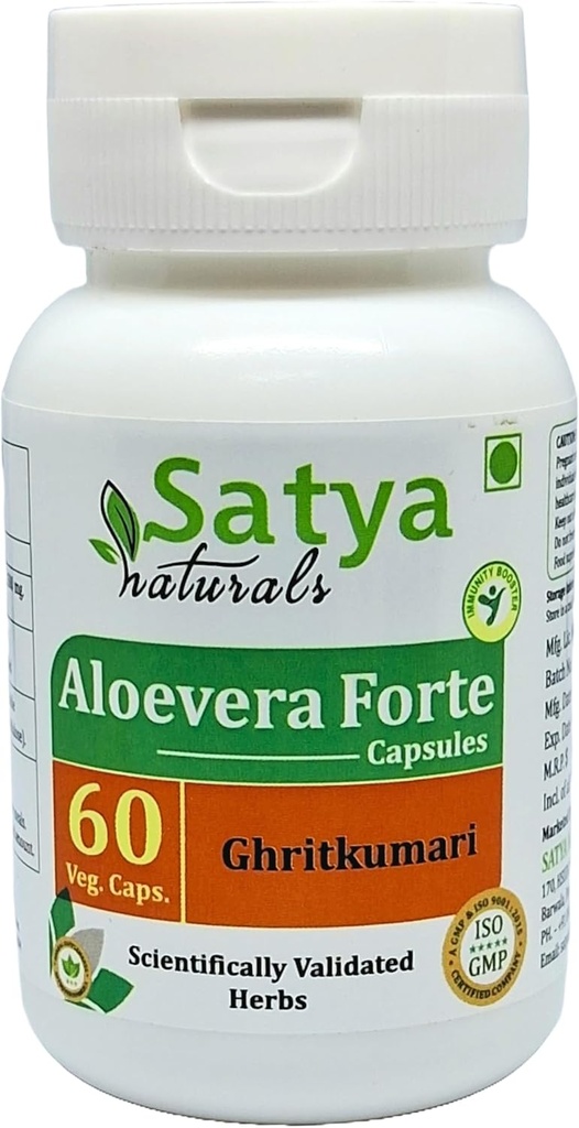 Aloevera Forte כמוסות 500 מ"ג. 60 Veg. כמוסות | Aloevera (Ghritkumari) לחלץ קפסולות לגברים ונשים | חודש אחד היצע | Ayurvedic Herbal Supplement / Remedies (1 בקבוק של 60 קפסולות)