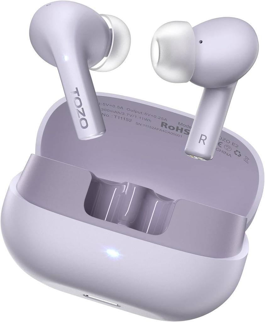 ToZO E2 Wireless אוזנייםbuds עם 2 Mics AI Call Noise ביטול, 10mm נהגים עם Powerful Bass, Appize 32 EQs, 30H Playtime, Bluetooth 5.3 אוזניים Buds, Comfort Fit in-Ear אוזניות