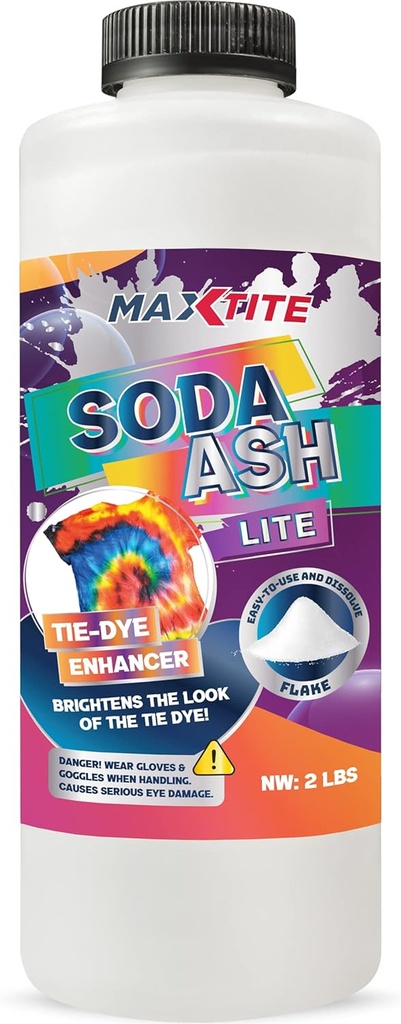 MAXTITE Soda Ash Lite (2 lbs) - 100% Pure Sodium Carbonate - Washing Soda, Tie Die, pH מוגברתr ועוד - HDPE Container w/Resealable Child Resistant Capistant Cap
