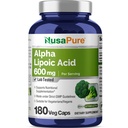 NusaPure Alpha Lipoic Acid 600 מ"ג לשרת 180 קפסולות Veggie (Vegetarian, non-GMO, טבעוני)