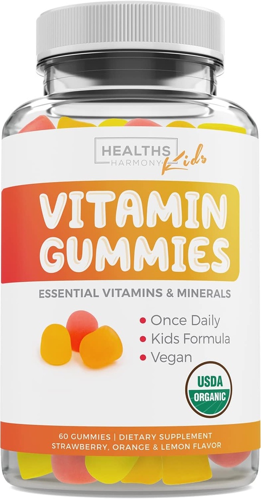 ילדים אורגניים ויטמין חניכיים (Non-GMO) יומי טבעי פירות פלאמורים - ילדים שלמים Multivitamin Gummies: ויטמין C, D, B, A, Zinc - תוסף לאנרגיה, Mood, Immune Support - 60 חניכיים