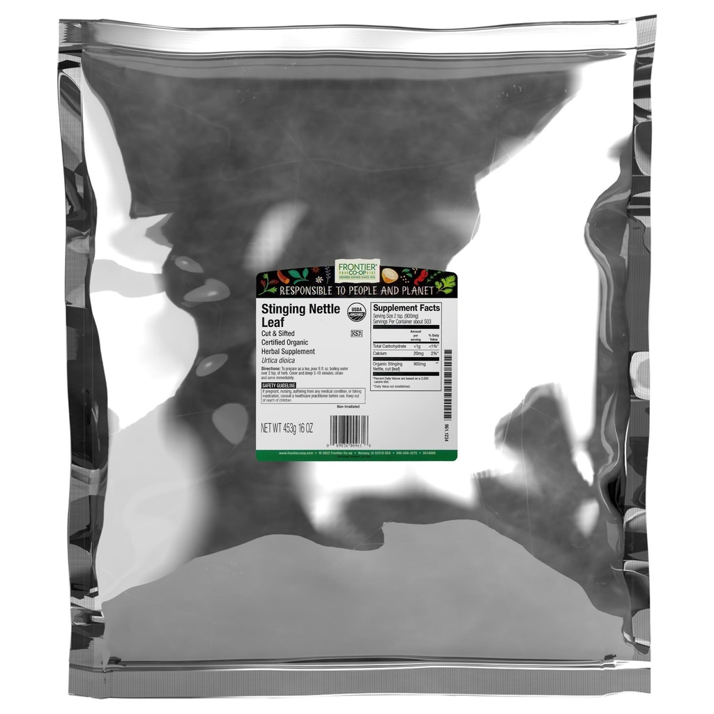 Frontier Co-op Organic Sting Nettle Leaf, Cut and Sifted, for Making Nettle Tea, כשרה | 16 Ounce