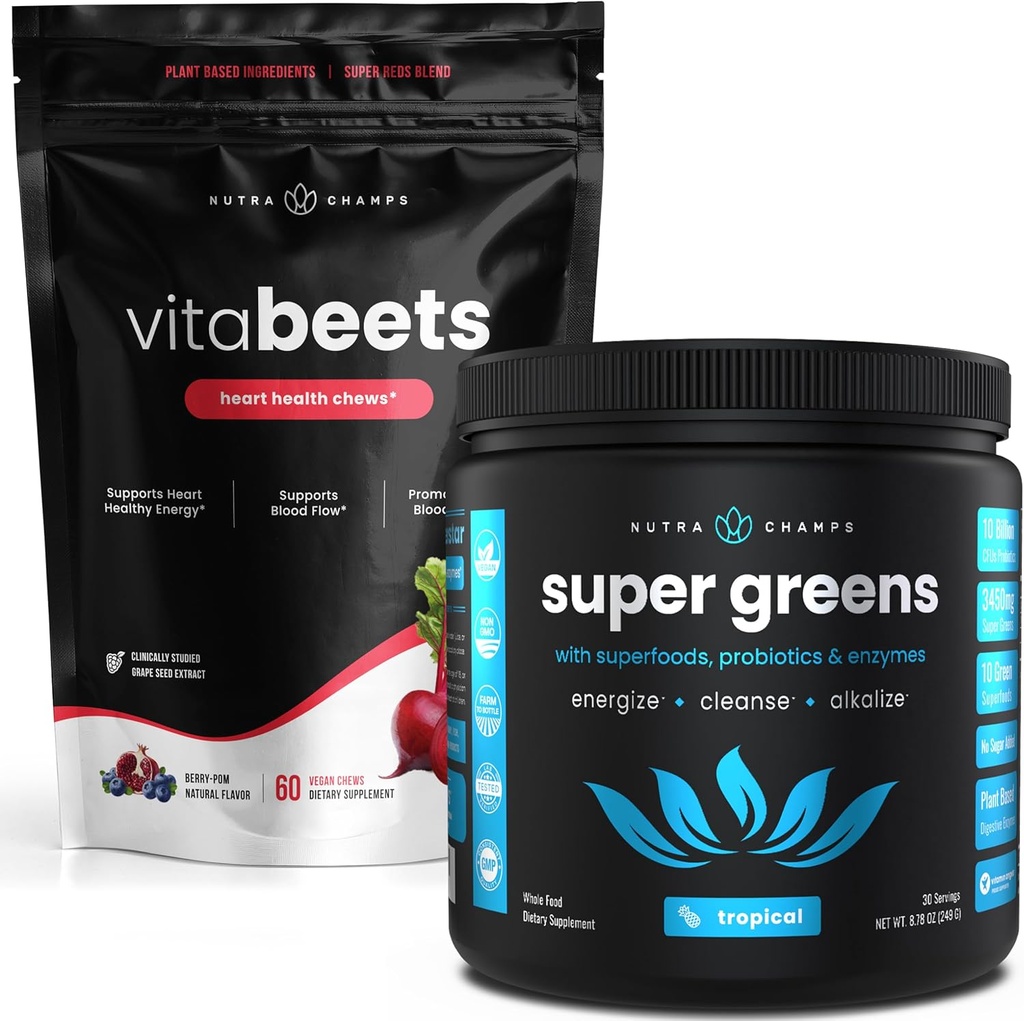 NutraChamps Beet Root Chewables & Greens Superfood אבקת Bundle