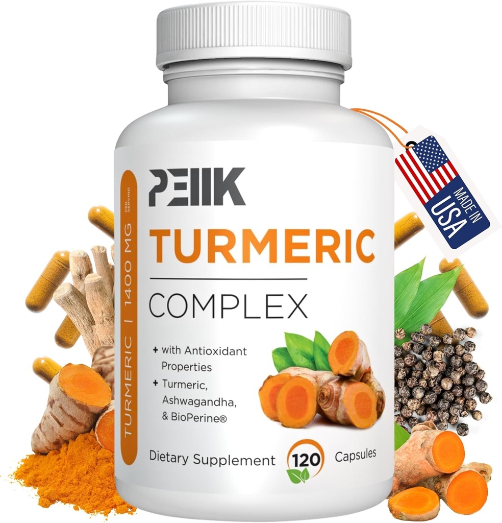 כורכומין Turmeric Curcumin עם Black Pepper & Ashwagandha - High Absorption Ultra Potent Turmeric תוסף עם 95% Curcuminoids, BioPerine & Ashwagandha - קפסולות Turmeric לתמיכה משותפת 120 קפסולות