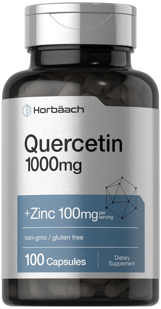 Horbäach Quercetin 1000 מ"ג | 100 קפסולות | עם 100mg Zinc | Non-GMO, Gluten Free Supplement