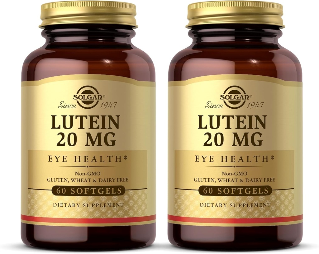 Solgar Lutein 20 מ"ג, 60 Softgels (Pack of 2) - תמיכה בריאות העין - עוזר מסנן החוצה אור כחול - מכיל פלורהGLO Lutein - non-GMO, Gluten Free, חלב חינם - 120 המשרתים Total לשרתs