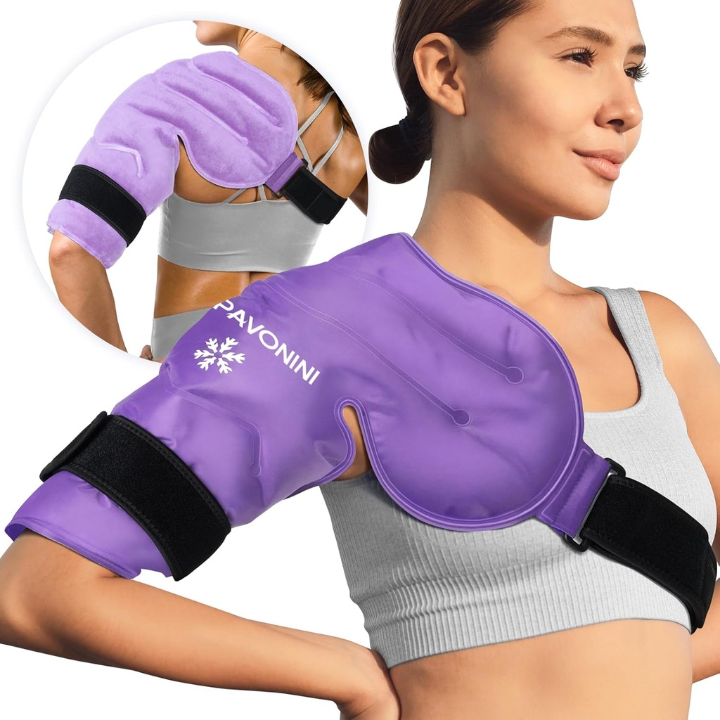 KingPavonini Shoulder Ice Pack רוטטור Cuff Cold Therapy, Reusable Gel Ice Pack for Shoulder Injuries, Pain Relief, Swelling, Shoulders Surgery, Tendonitis, Bursitis, Purple, Medium Size