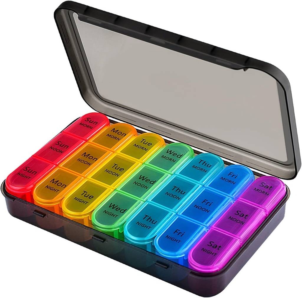 7 יום גלולות Box Organiser 3 Times Daily Medicine Storage Box,Cruxer Week Drug Tablet מארגנת Moisture-Proof BPA Free Travel Dosette Box Dispenser Case to Hold ויטמינים,Cod Liver Oil, Supplementsplements