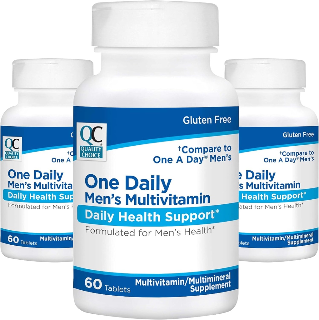 Quality Mens One Daily Multivitamin עם ויטמינים A C D E (1, 2, & 6) ו תוספי מינרלים ב 60 ספירת בקבוקים (3 Pack)