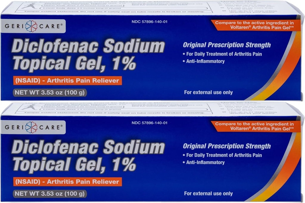 GeriCare Topical Arthritis Pain הקלה גל Diclofenac Sodium 1% (NSAID) Hand Wrist Elbow Foot Ankle Knee תוספת-Strength Pain Reliever- Anti-inflammatory Arthritis כאב, 3.53oz (2 Pack)