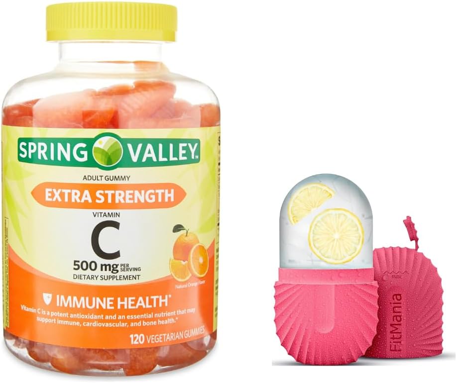 עמק האביב תוספת כוח ויטמין C Dietary תוסף Vegetarian Gummies, Orange, 500 מ"ג, 120 Ct ו Gift Ice Roller for Face
