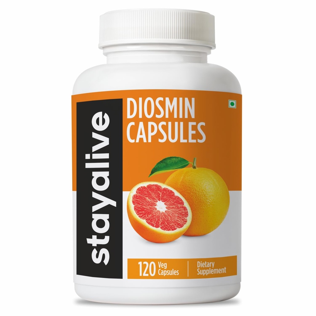 STAY ALIVE Pure Diosmin מורכב 1000 מ"ג פורמולה, 120 קפסולות, Citrus Bioflavonoids עשיר פירות לחלץ, 2 חודשים אספקה, 100% צמחוני, non-GMO & Gluten Free Diosmin