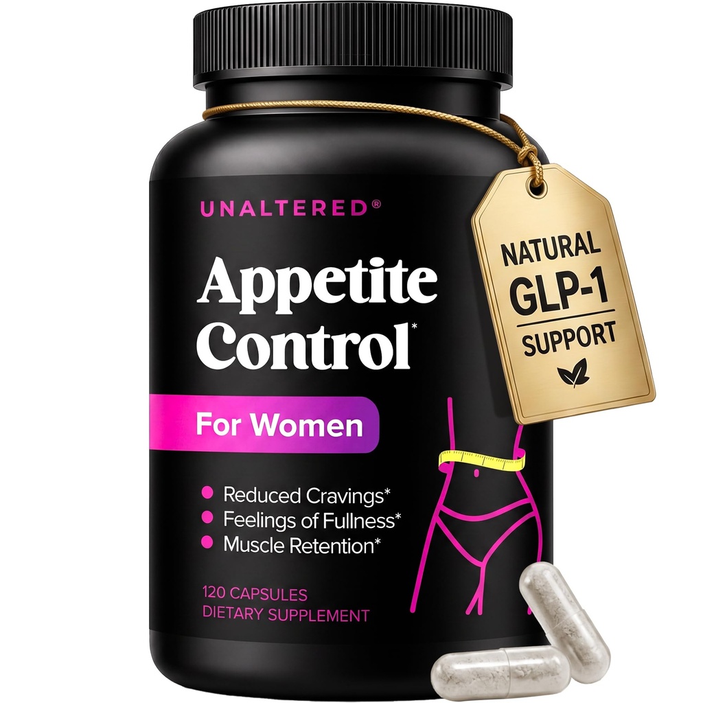 UNALTERED Appetite Suppressant for Women - Helps Manage Cravings, מקדם מלאות, ותמיכה אובדן משקל - תוספת תזונתית טבעית עם Chromium Picolinate & Glucomannan - 120 קפסולות טבעוניות