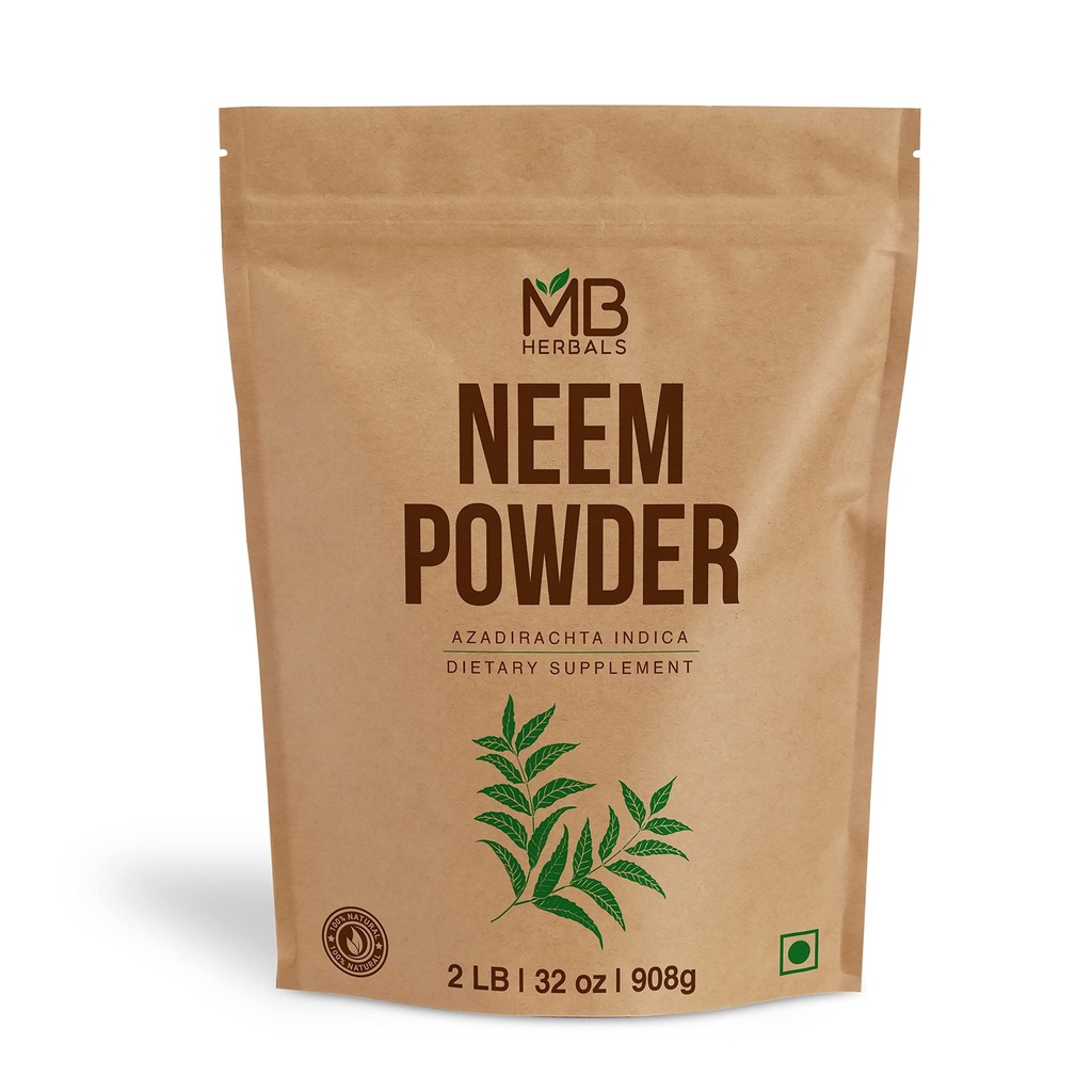 MB Herbals Pure Neem אבקת 2 lb | 32 oz | 908 גרמה | 100% טהור Wild-Crafted Neem Leaf אבקת; מאוד קצרר Neem תוספת עבור שיער העור & Detox | Azadirachta Indica