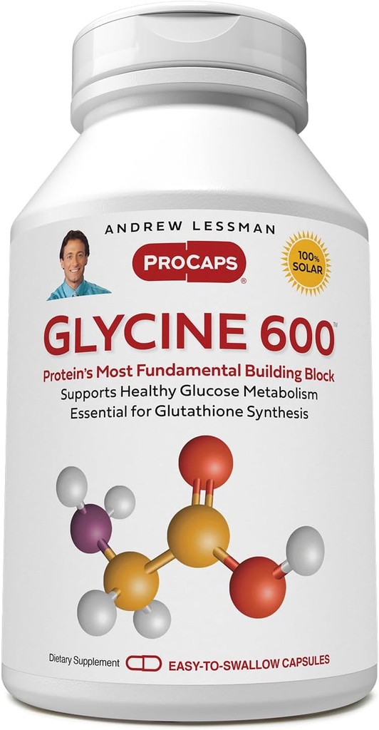 ANDREW LESSMAN Glycine 600mg - 180 קפסולות - טהור, פשוט, Amino Acid. Critical Structural Role in Collagen Tissues. אין תוספת