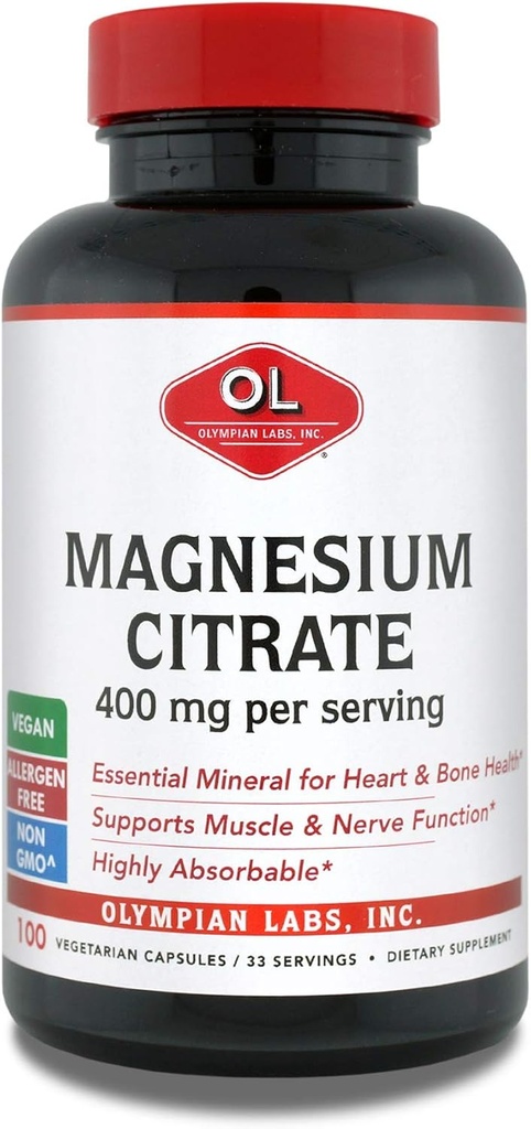 אולימפיה מעבדות Magnesium Citrate, 400 מ"ג 33 משרתים, תמיכה מערכת העצבים בריאה, שריר ועצמות, 100 קפסולות